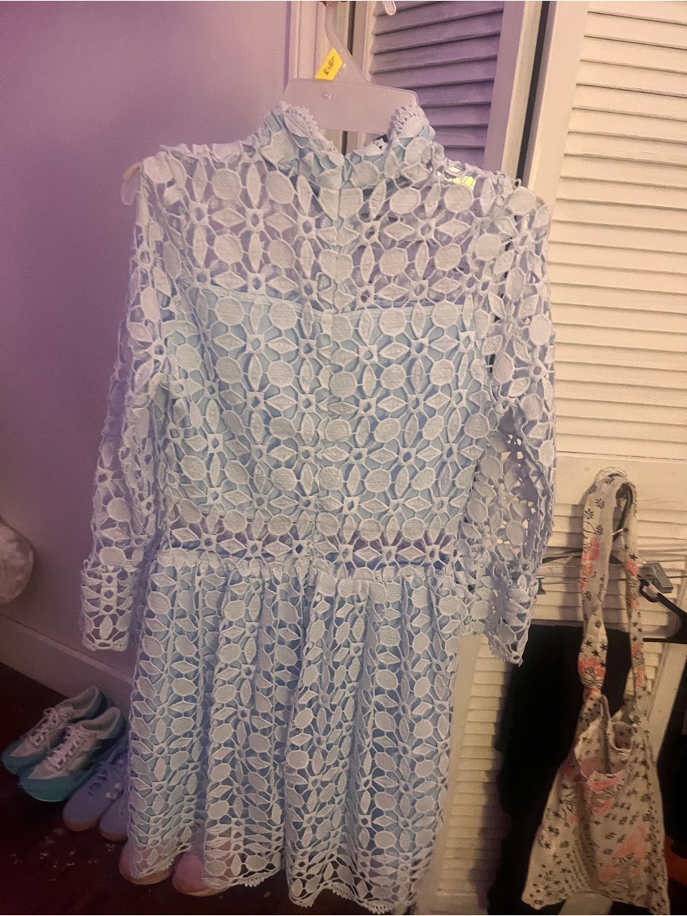 Girls Lace Long Sleeve Dress in Light Blue